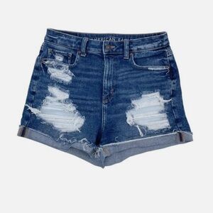 New American Eagle Stretch Mom Short High Waisted Distressed Cuffed Denim